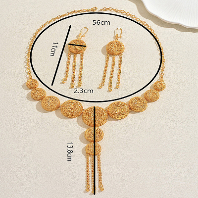 Alloy Hollow Round Tassel Necklace & Earring Set for Women FU4074-1
