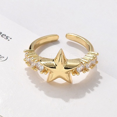 Brass Micro Pave Clear Cubic Zirconia Cuff Finger Rings RJEW-C120-11G-1