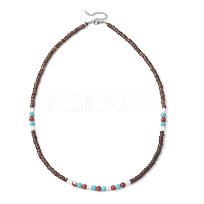 Summer Beach Natural Red Jasper & Synthetic Turquoise & White Shell & Coconut Beaded Necklaces NJEW-JN05011-1