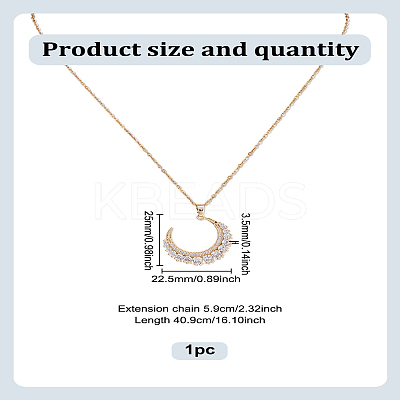1PC Stainless Steel Pave Clear Cubic Zirconia New Moon Pendant Necklaces NJEW-LP0009-53-1