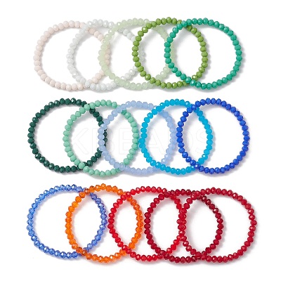 15Pcs 15 Colors Faceted Rondelle Imitation Jade Glass Beaded Stretch Bracelet Sets BJEW-JB10790-1