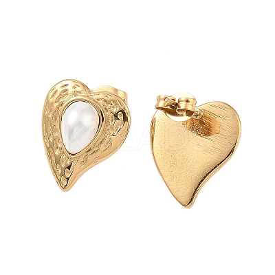 Ion Plating(IP) 304 Stainless Steel with ABS Imitation Pearl Stud Earrings for Women EJEW-N055-13G-1