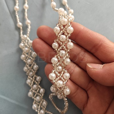 Rhombus Plastic Pearl with Glass Seed Beaded Stretch Toe Ring Anklets for Women FS-WGADC6C-01-1