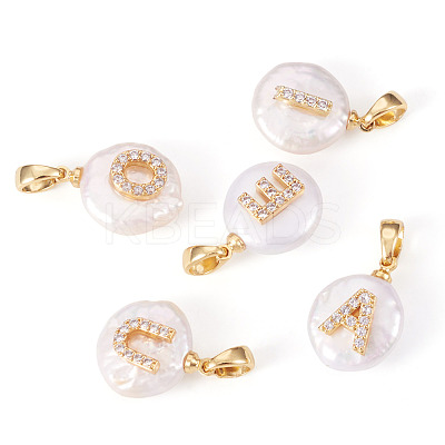 5Pcs 5 Styles Natural Cultured Freshwater Pearl Nuggets with Letter Pendants KK-TA0002-37-1