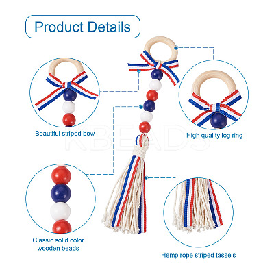 4Pcs 2 Style Independence Day Theme Hemp Rope Tassels Pendant Decorations HJEW-CF0001-19-1