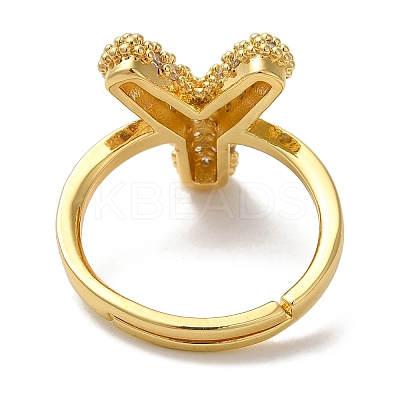 Rack Plating Letter Brass Micro Pave Clear Cubic Zirconia Adjustable Rings for Women KK-S391-03G-Y-1