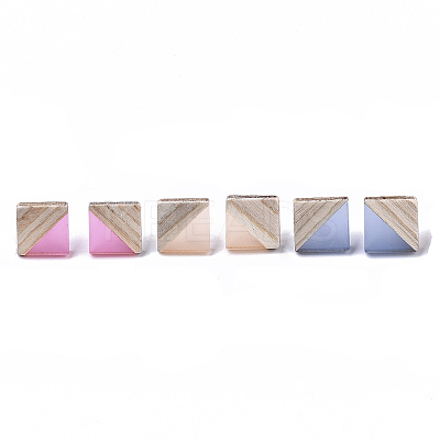 Resin & Wood Stud Earrings EJEW-N017-005A-1
