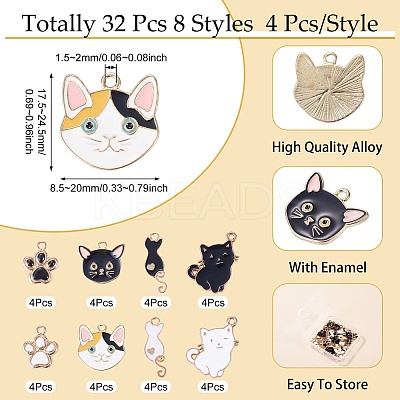 32Pcs 8 Styles Alloy Enamel Pendants ENAM-TA0004-17-1