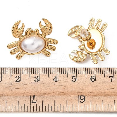 304 Stainless Steel ABS Imitation Pearl Crab Stud Earrings EJEW-K268-59G-1