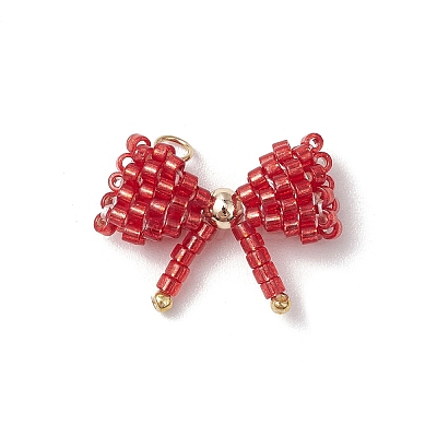 Glass Seed Beaded Bowknot Pendants PALLOY-MZ00564-03-1