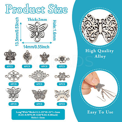 60Pcs 10 Styles Tibetan Style Alloy Connector Charms FIND-TA0003-67-1