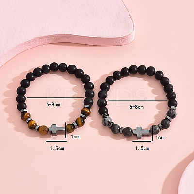 2Pcs 2 Style Natural Mixed Beaded Stretch Bracelets Set BP5722-1