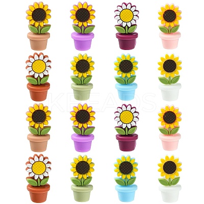 16Pcs 8 Colors Sunflower Flowerpot Food Grade Eco-Friendly Silicone Beads SIL-CJ0001-61-1