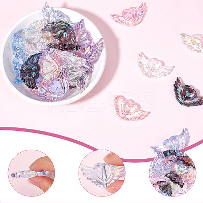 40pcs 5 Colors Transparent Acrylic Heart Wing Beads AJEW-SP0001-10-1