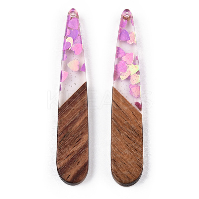 Transparent Resin & Walnut Wood Pendants RESI-N039-64C-1