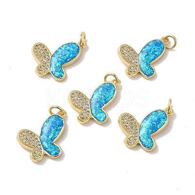 Rack Plating Brass Micro Pave Cubic Zirconia with Synthetic Opal Pendants KK-D088-07G-1