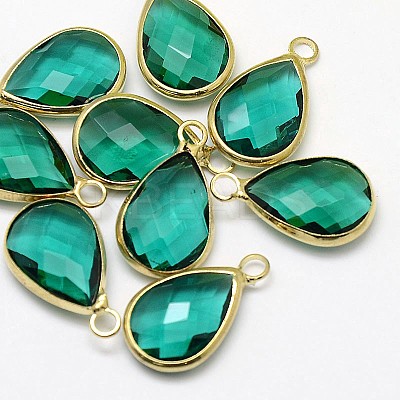 Golden Tone Brass Glass Teardrop Pendants GLAA-J017A-G-1