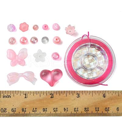 DIY Round & Flower & Heart Acrylic & ABS Plastic Imitation Pearl Beads Bracelets Making Kits DIY-FS0006-48-1
