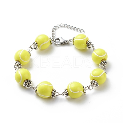 Sport Ball Theme Acrylic Round Beaded Bracelet BJEW-JB08660-03-1