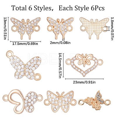 36pcs 6 styles Alloy Crystal Rhinestone Connector Charms ALRI-SC0001-30-1