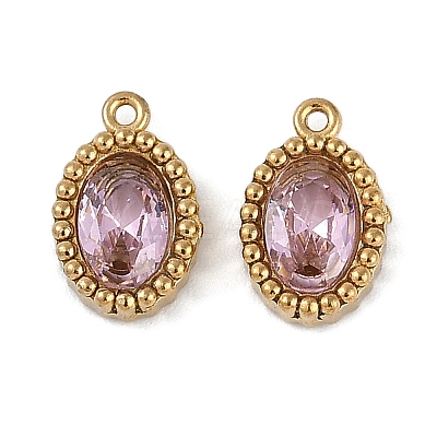 Ion Plating(IP) 304 Stainless Steel Micro Pave Cubic Zirconia Charms STAS-K256-19G-07-1