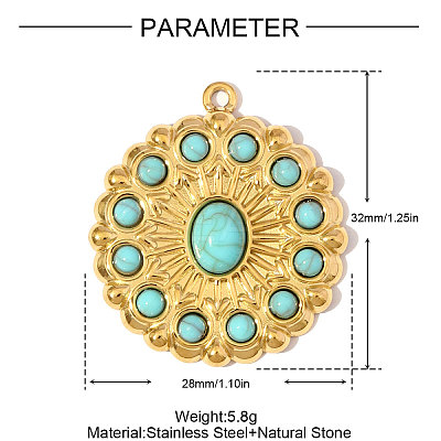 304 Stainless Steel with Synthetic Turquoise Pendants STAS-OY006-52G-1