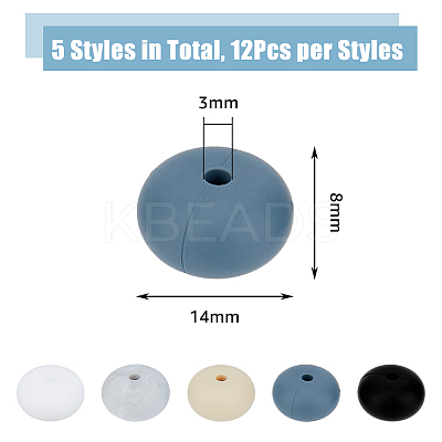 60Pcs 5 Colors Food Grade Eco-Friendly Silicone Beads SIL-DC0001-37-1
