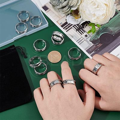 12Pcs Stainless Steel Grooved Finger Ring Settings STAS-UN0038-94D-1
