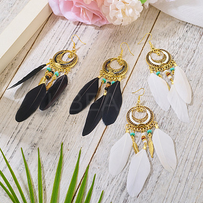 2Pairs 2 Colors Feather Chandelier Earrings EJEW-TA0001-81C-1