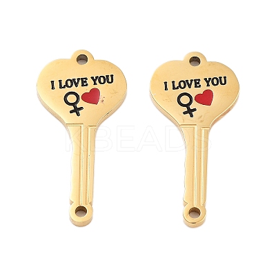 Ion Plating(IP) 304 Stainless Steel Black & FireBrick Enamel Female I Love You Key Connector Charms STAS-Z078-18G-1