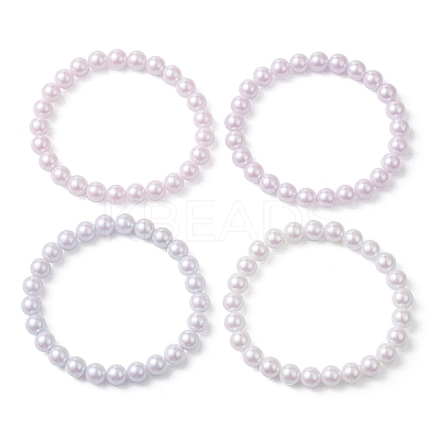 POM Plastic Imitation Pearl Round Beaded Stretch Bracelets BJEW-JB09517-1