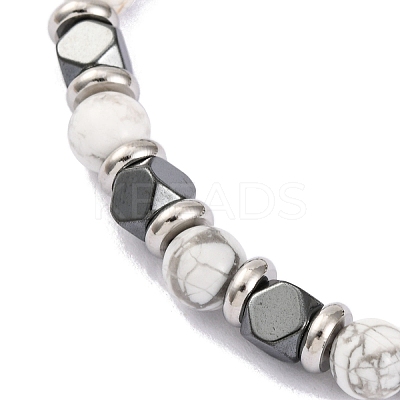 Natural Howlite & Magnetic Synthetic Hematite Round Beaded Bracelet X-BJEW-P339-02P-06-1