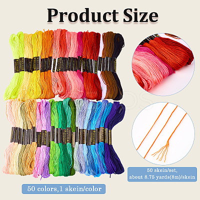 50 Skeins 50 Colors 6-Ply Polycotton Embroidery Floss EMBR-CY0001-02-1