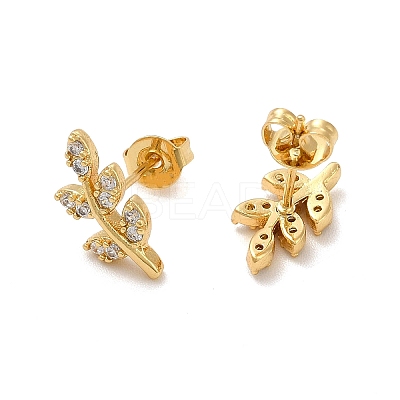 Cubic Zirconia Leaf Stud Earrings EJEW-F301-06-1