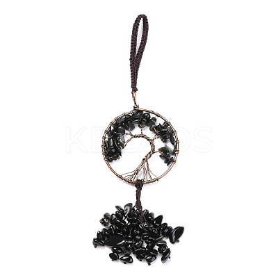 Wire Wrapped Chips Natural Obsidian Big Pendant Decorations HJEW-H057-02B-1