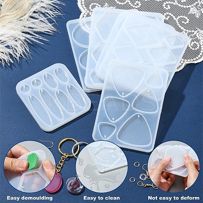 DIY Hexagon & Rhombus & Triangle & Oval Pendant Silicone Molds for DIY Earring Making DIY-YW0009-86-1