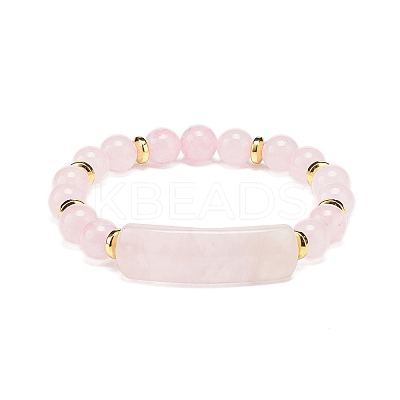 Natural Rose Quartz Rectangle Beaded Stretch Bracelet BJEW-JB08982-03-1