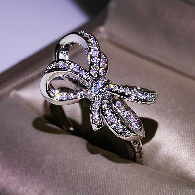 Bowknot Alloy with Crystal Rhinestone Finger Rings for Women FS-WG361F1-03-1