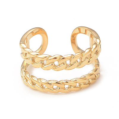 Ion Plating(IP) 304 Stainless Steel Curb Chains Shape Open Cuff Ring RJEW-I096-04G-1