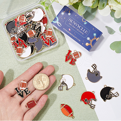 32Pcs 8 Styles Rugby Themed Alloy Enamel Pendants Sets ENAM-SC0005-15-1