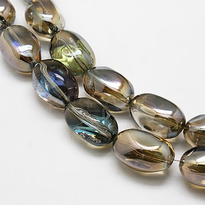 Full Rainbow Plated Crystal Glass Oval Beads Strands X-EGLA-F026-A03-1