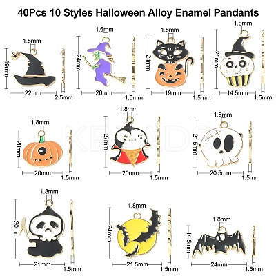 40Pcs 10 Styles Halloween Alloy Enamel Pandants ENAM-CJ0004-14-1