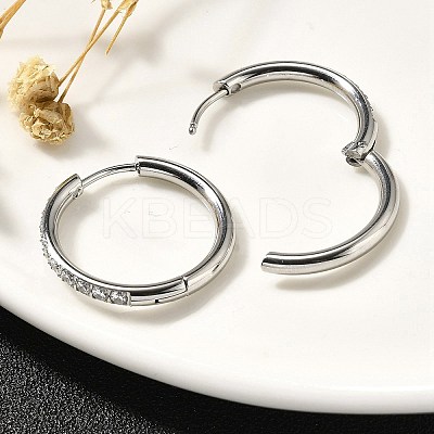 304 Stainless Steel Micro Pave Clear Cubic Zirconia Huggie Hoop Earrings EJEW-C096-01H-P01-1