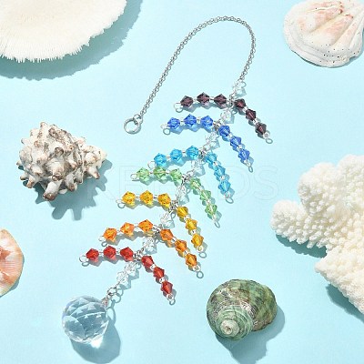 Faceted Round Glass Pendants Decoration HJEW-TA00023-1