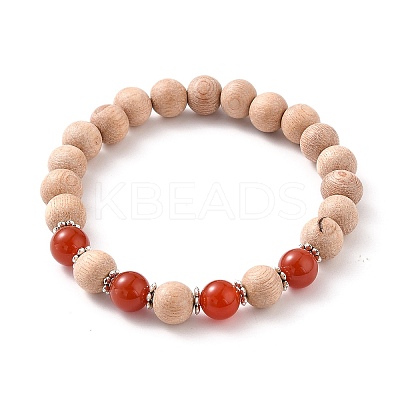 Round Natural Red Agate/Carnelian Beaded Stretch Bracelets BJEW-JB05607-04-1