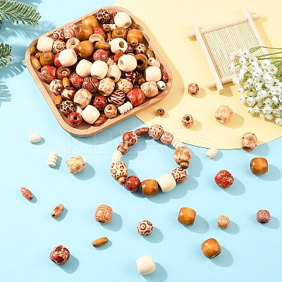 240Pcs 12 Styles Mixed Shapes Wood Beads WOOD-YW0001-73-1