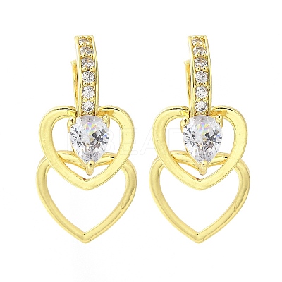 Brass Clear Cubic Zirconia Hoop Earrings EJEW-M047-12G-1