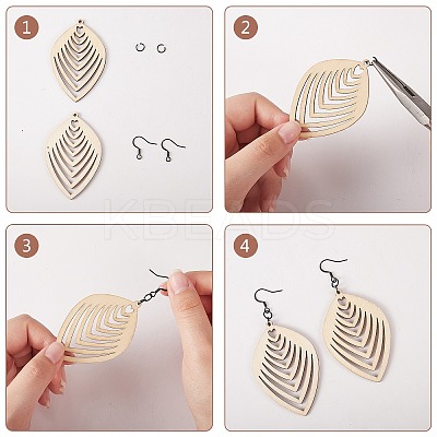 DIY Wood Pendant Drop Earring Making Kit DIY-SZ0007-36-1