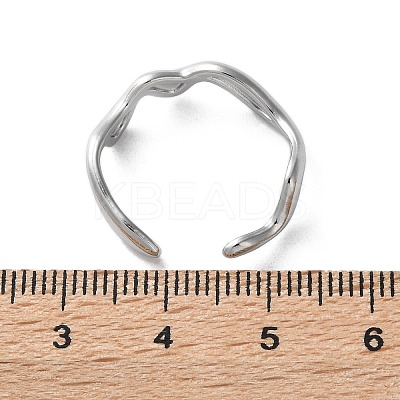 Non-Tarnish 304 Stainless Steel Wave Open Cuff Ring for Women LS-RJEW-C040-02P-1