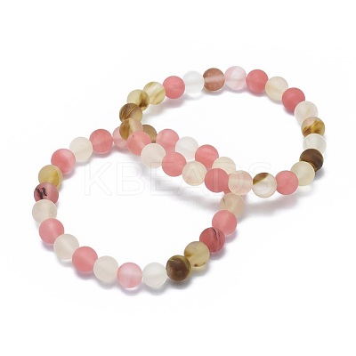 Frosted Tigerskin Glass Bead Stretch Bracelets BJEW-K212-A-016-1